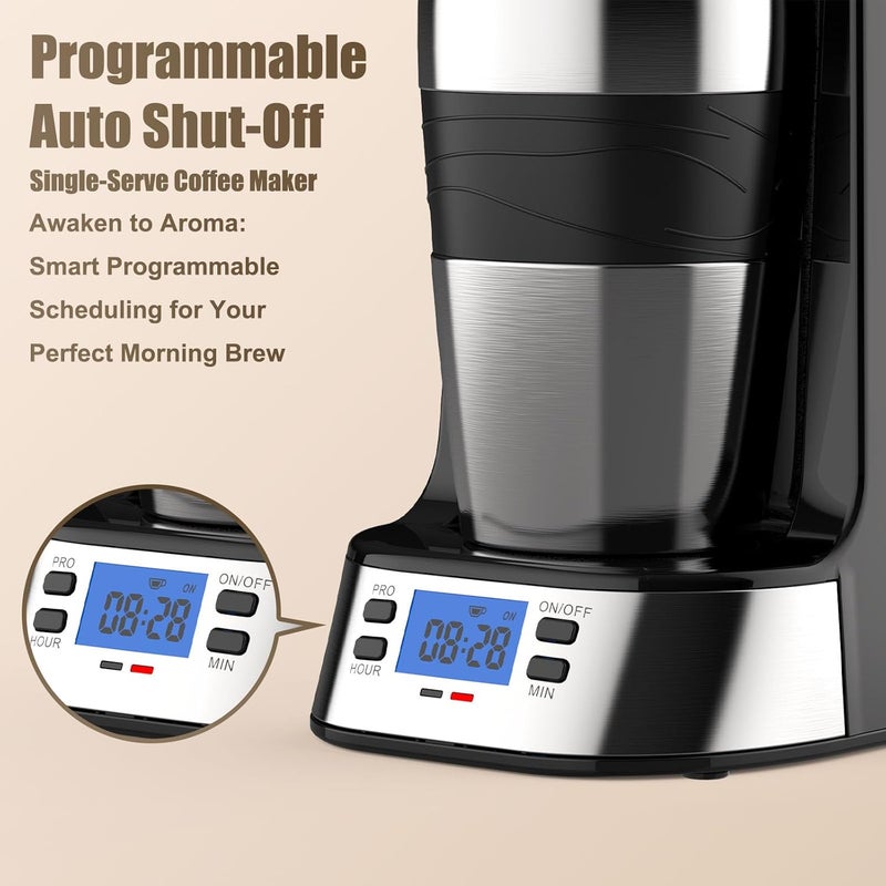 RAINBEAN Single Serve Coffee Maker, Programable Single-Serve Brewers, Timer Auto Start/Off, 14 Oz Single Cup Coffee Machine For Ground Coffee, 700W Quick Brewing, Perfect Gifts for Coffee Lovers - Image 2
